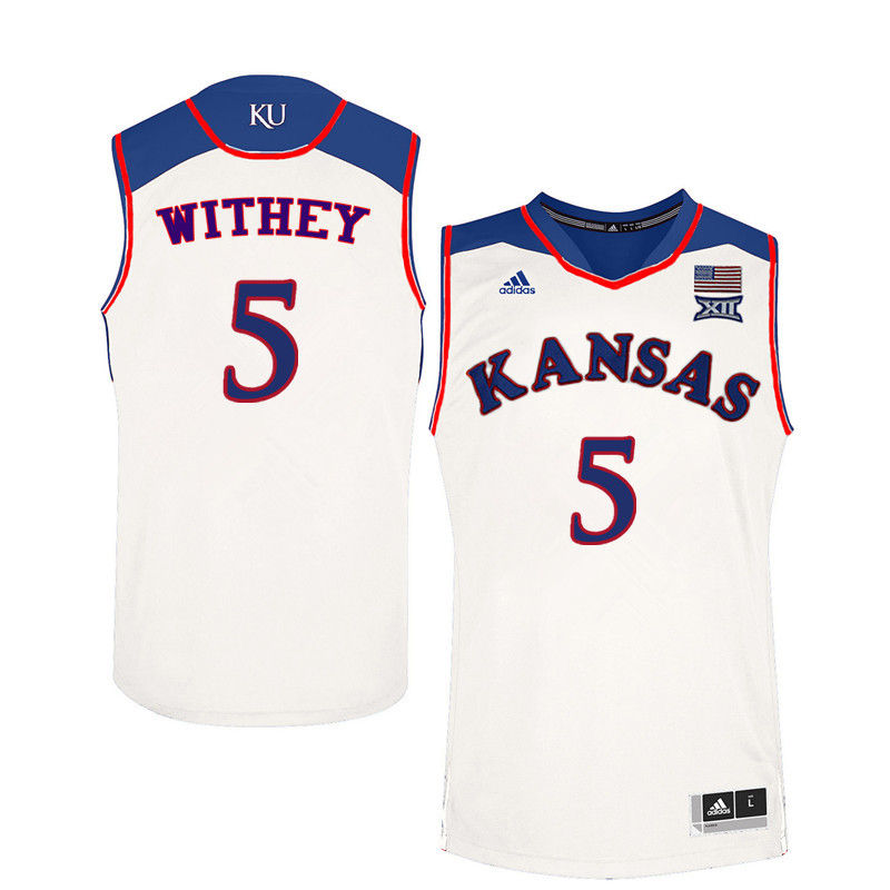 Men Kansas Jayhawks #5 Jeff Withey College Basketball Jerseys-White - Click Image to Close